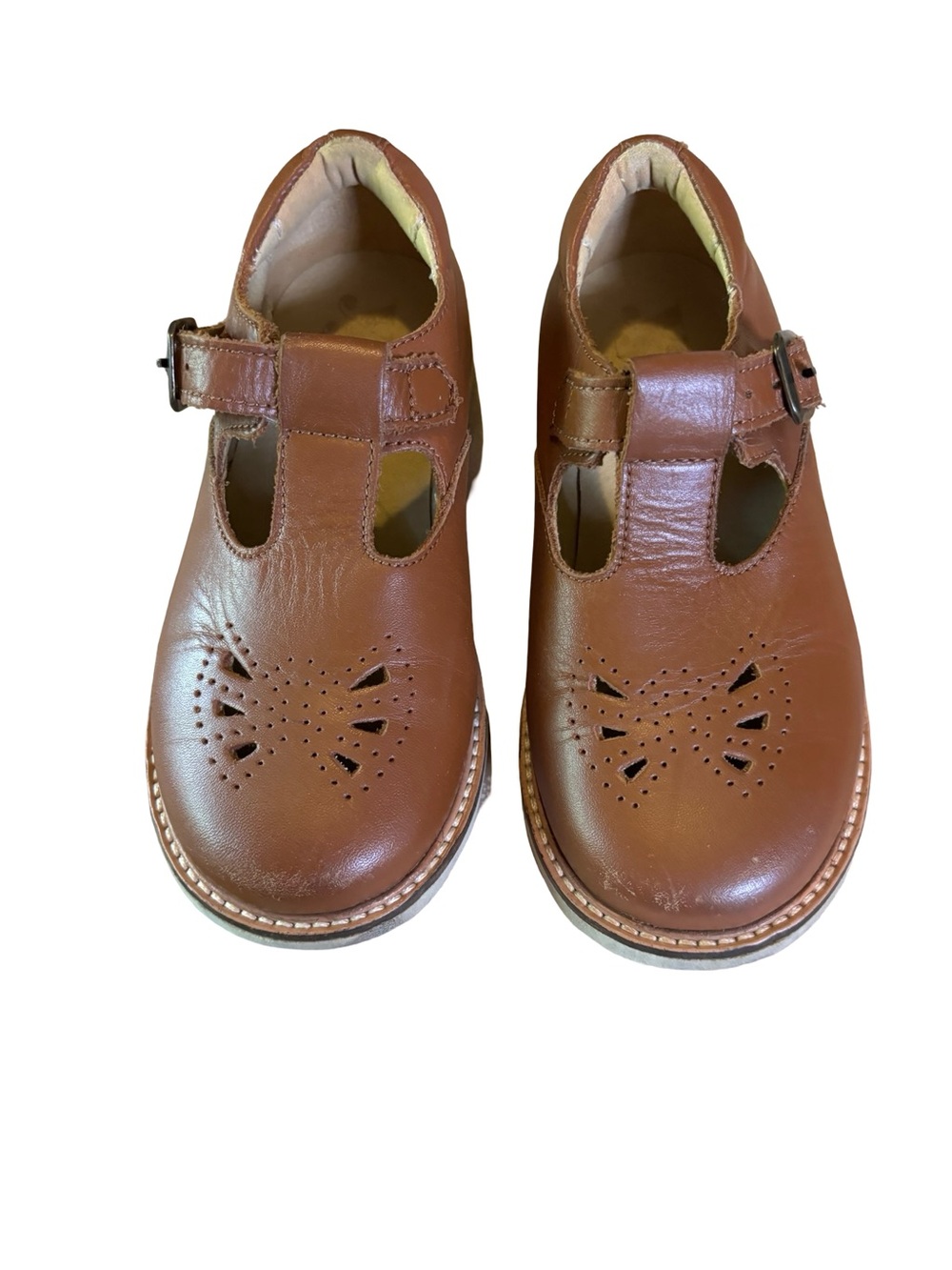 Girls' cognac brown Leather Mary Jane Dress Shoes with Buckle size 11